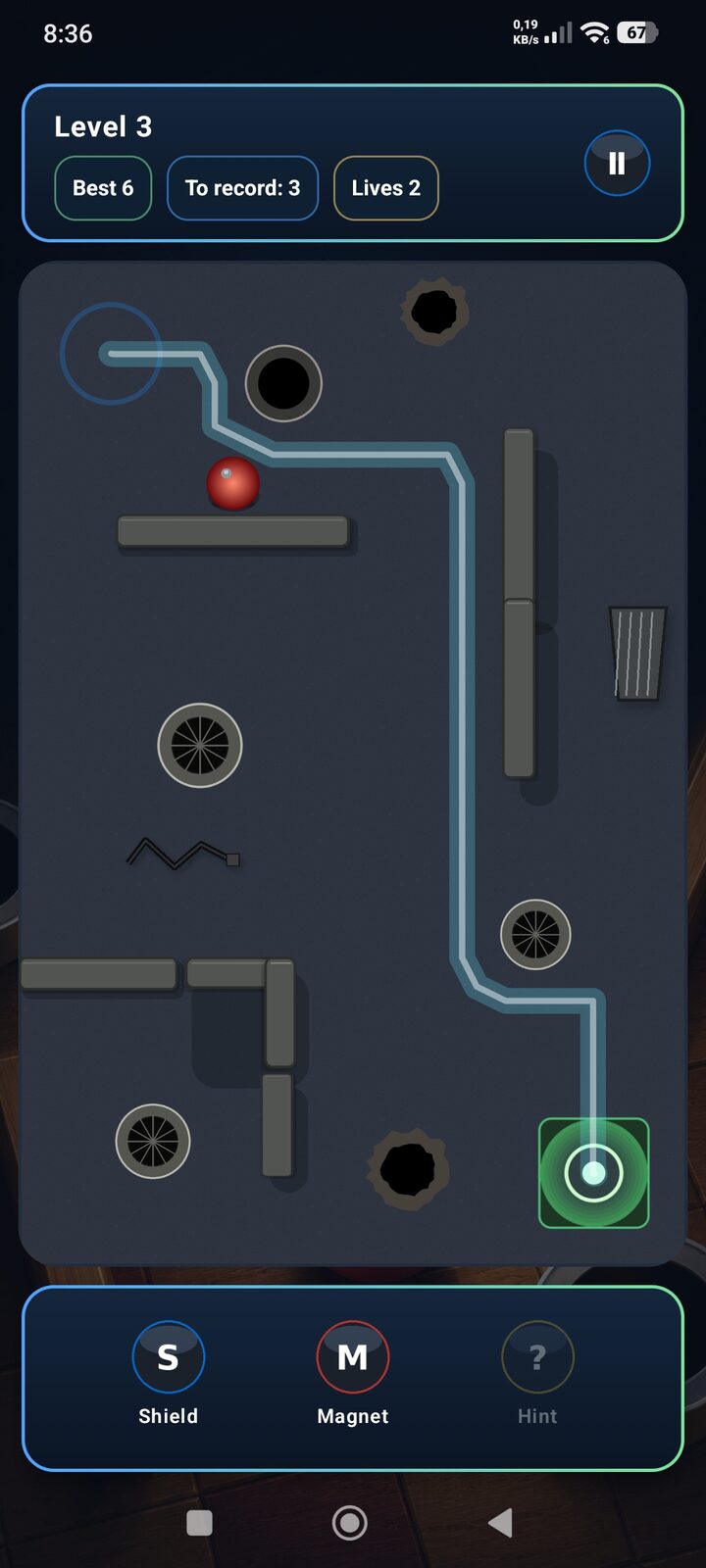Level with the ball's route marked