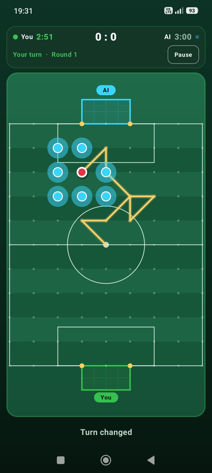 Gameplay on the pitch – dot movement and passes