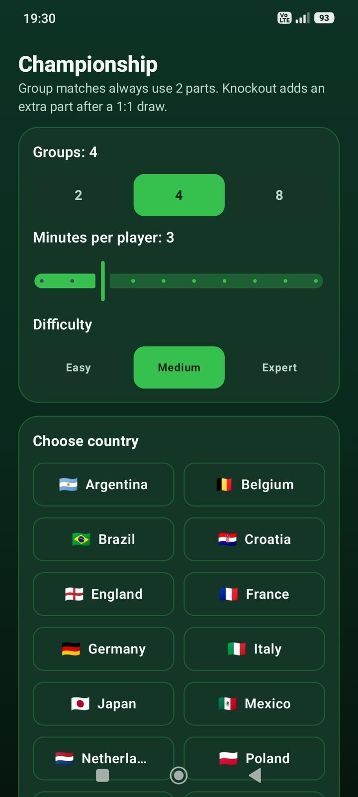 Choosing your national team before a match