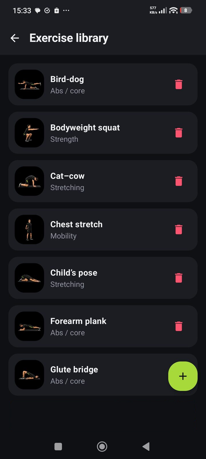 Exercise library to choose from