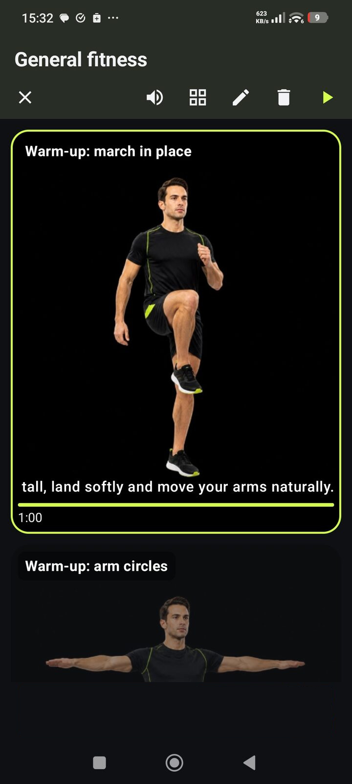 An exercise in progress with instructions and timer