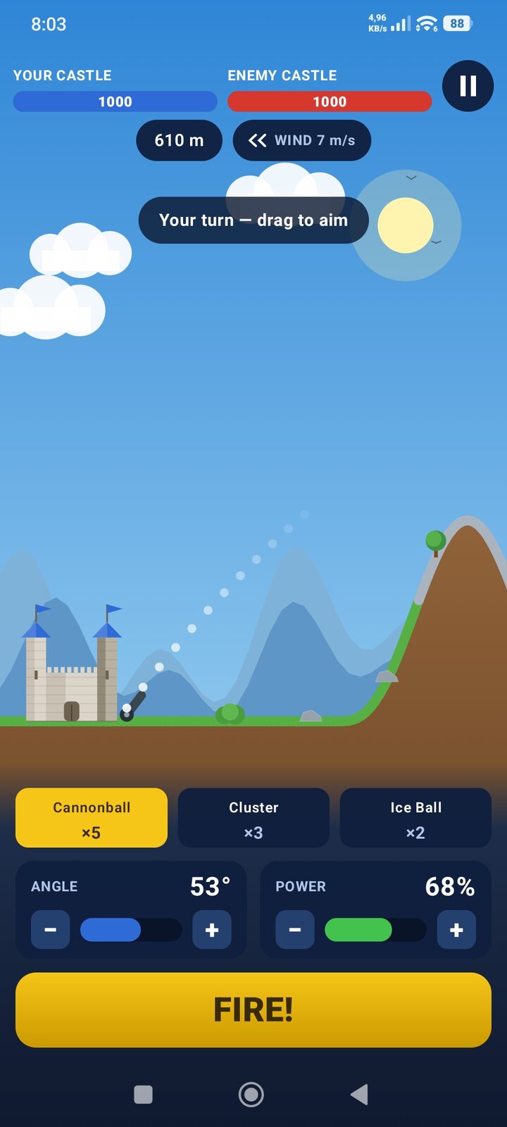 Aiming and projectile trajectory during gameplay
